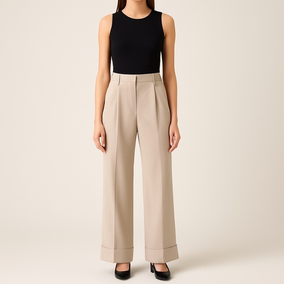 Lafayette 148 New York Pants - Lafayette 148 New York Khaki Tan Wool Wide Leg Trousers